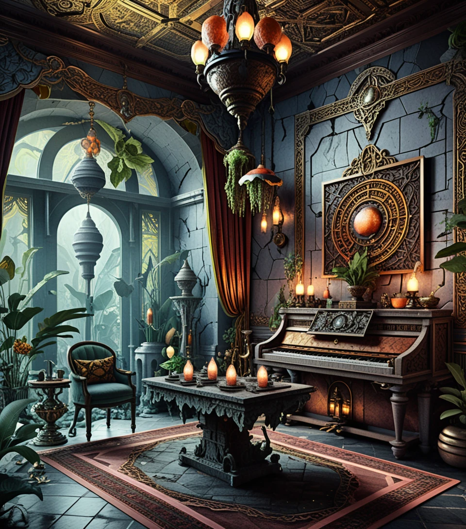 Dark Mystical Luxury Interior With Ornate Vintage Details