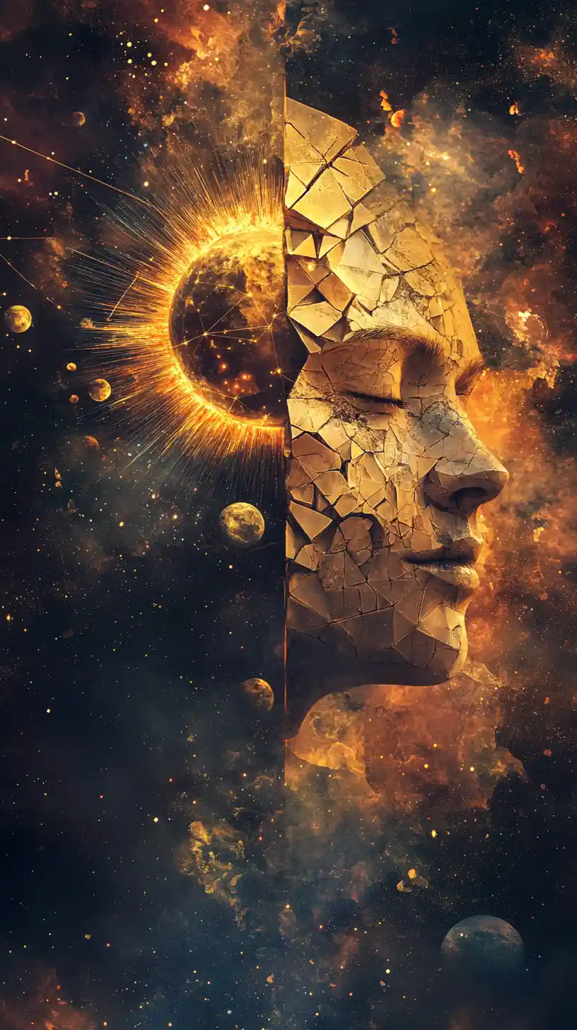 Surreal Celestial Entity Merging Sun And Moon In Cosmic Void