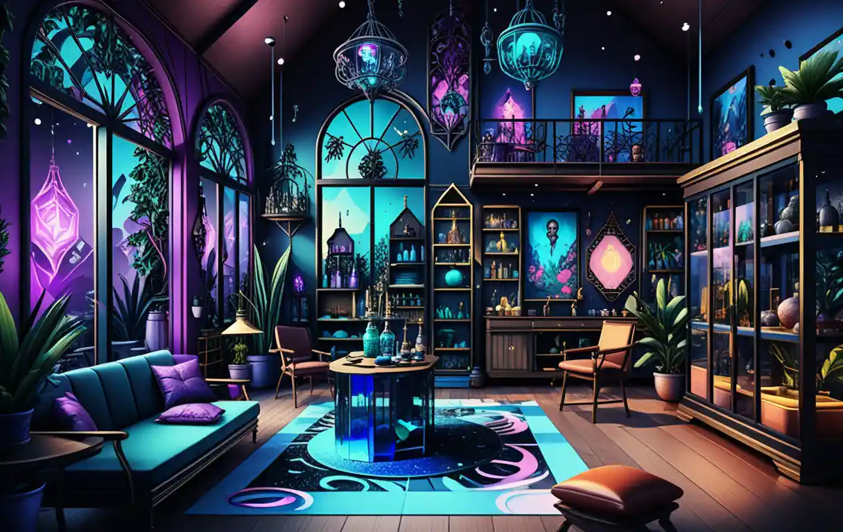 Diorama de casa de mercador de fantasia com interiores expostos