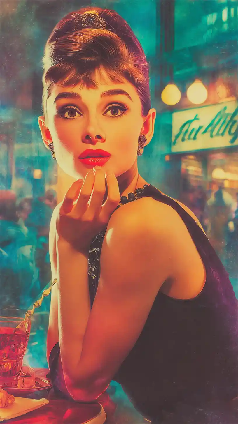 Illustrazione di poster cinematografico con donna elegante in un caffè di New York