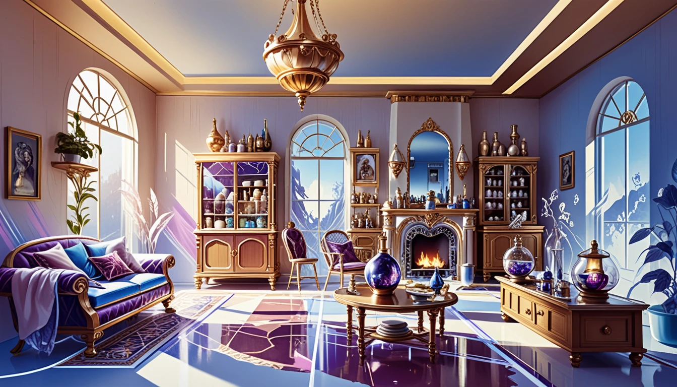 Fantasy two story merchant house interior cutaway view