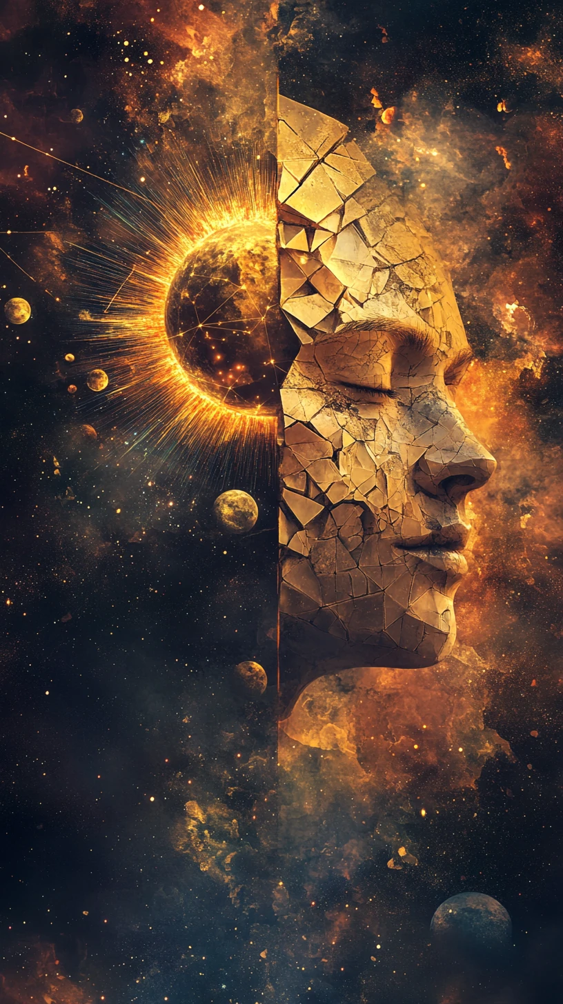 Surreal Celestial Entity Merging Sun And Moon In Cosmic Void