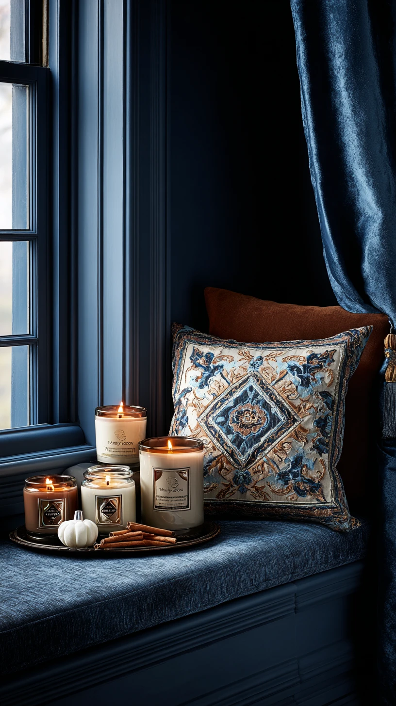 Cozy candlelit still life on a window seat