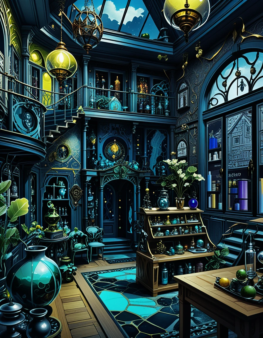 Diorama di casa di mercante fantasy con stanze interne a vista