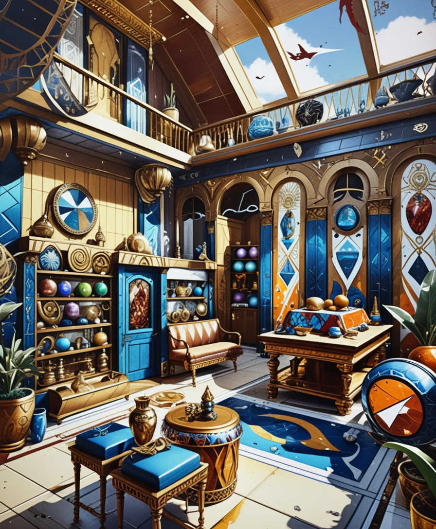 Boutique de marchand égyptien fantastique avec intérieur de solarium mystique et luxuriant