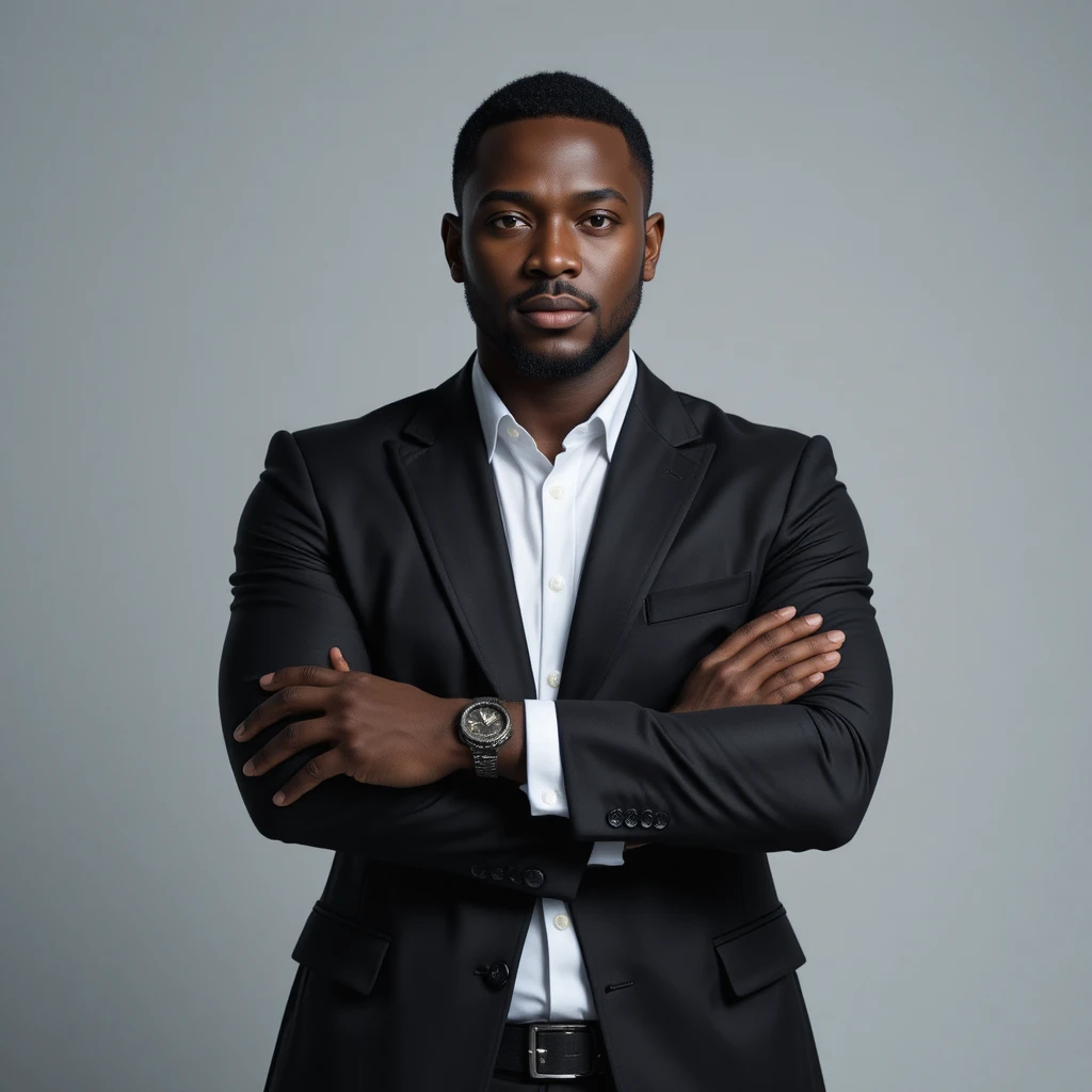 Confident Nigerian man in studio corporate portrait pose