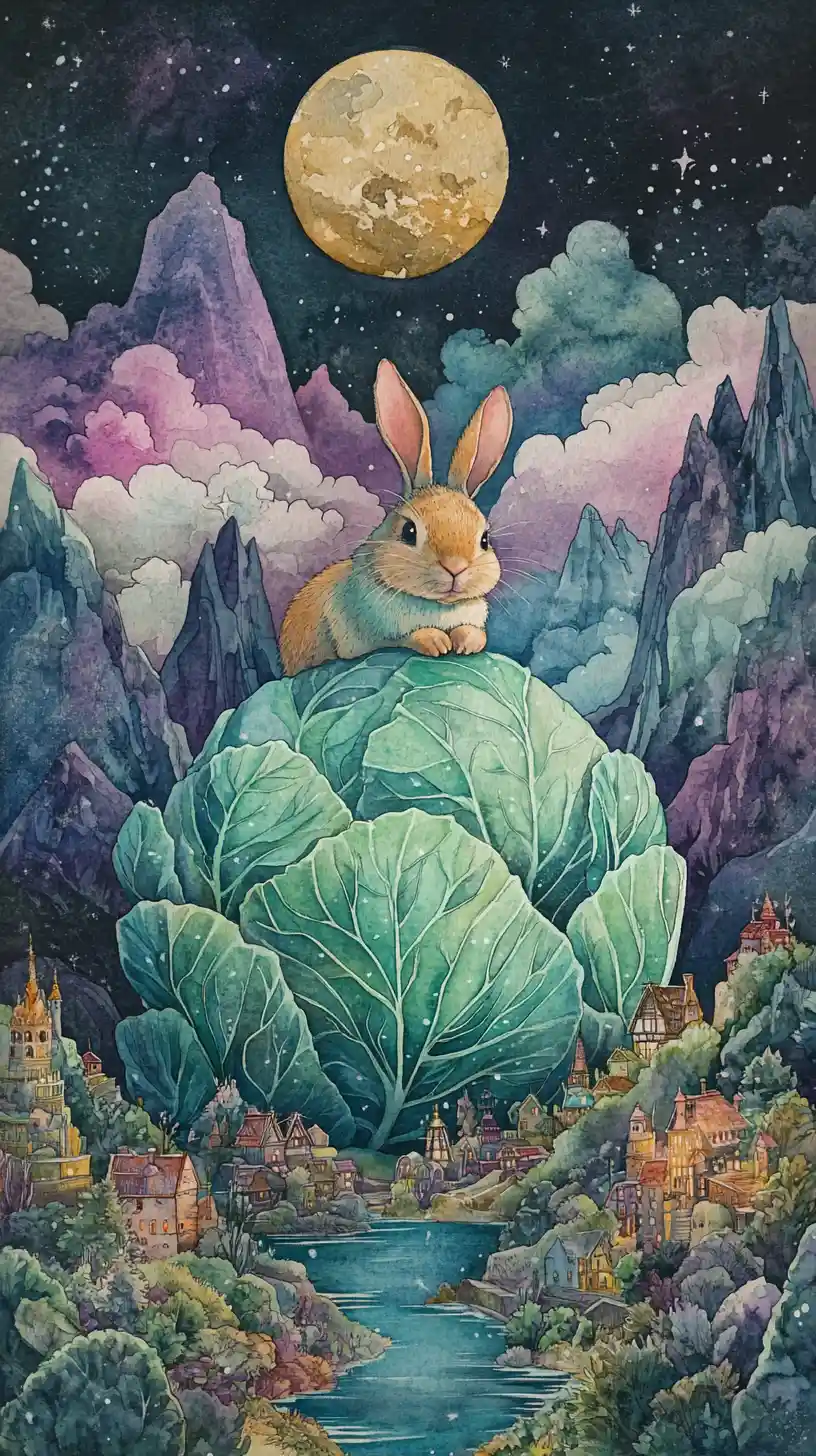 Cheerful rabbit resting inside a giant cabbage
