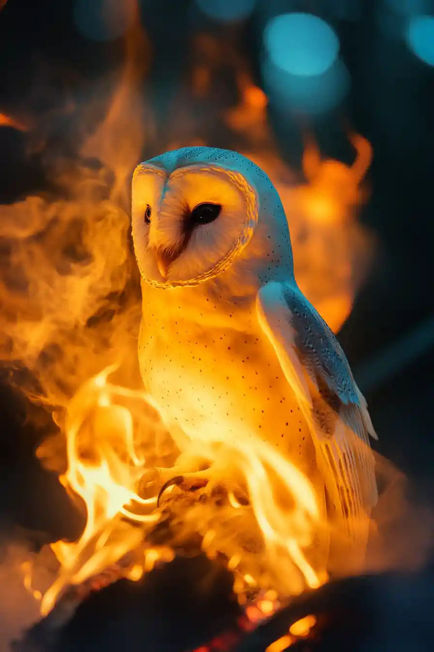 Surreal Vision Of An Owl In A Campfire Flame
