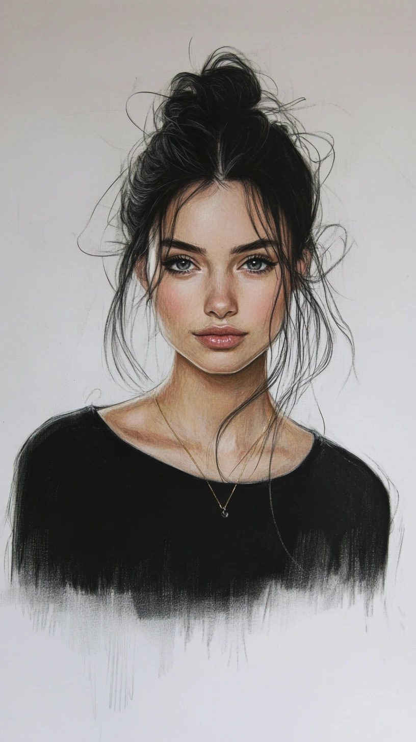 Elegant woman in graphite drawing in modern living room