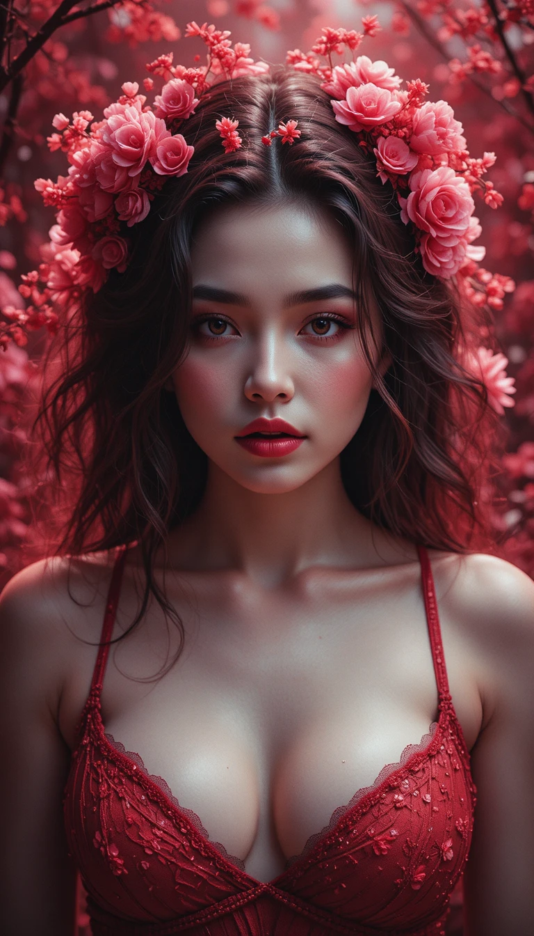 Otherworldly woman in nihonga style infrared full body view