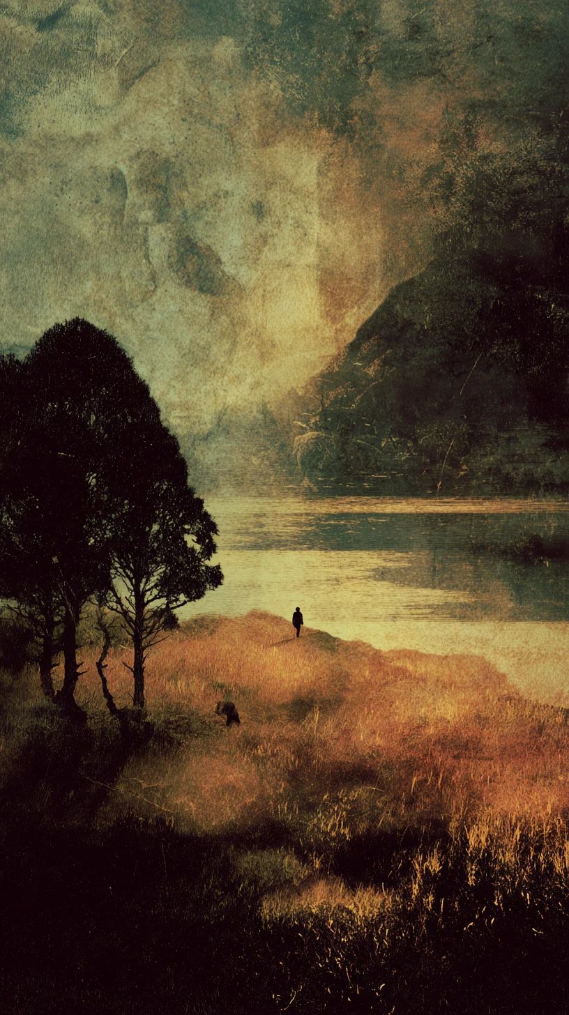 Surreal anthropomorphic figure in a dreamy minimalist scene