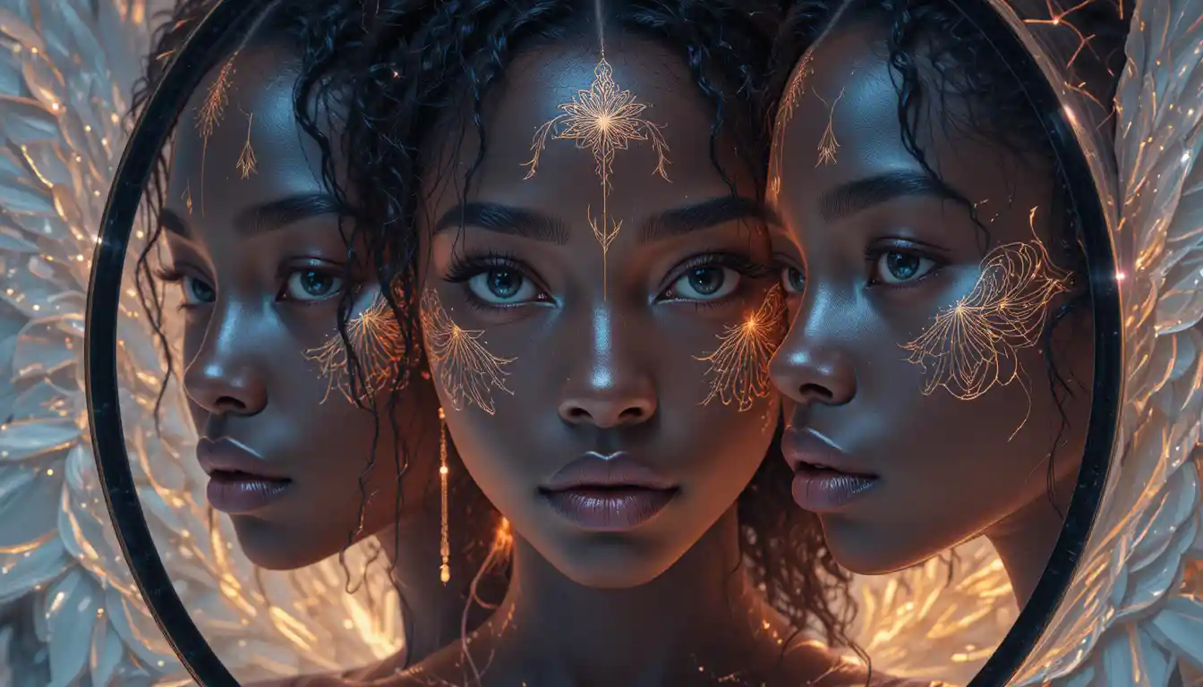 Close up digital painting of three guardian angels