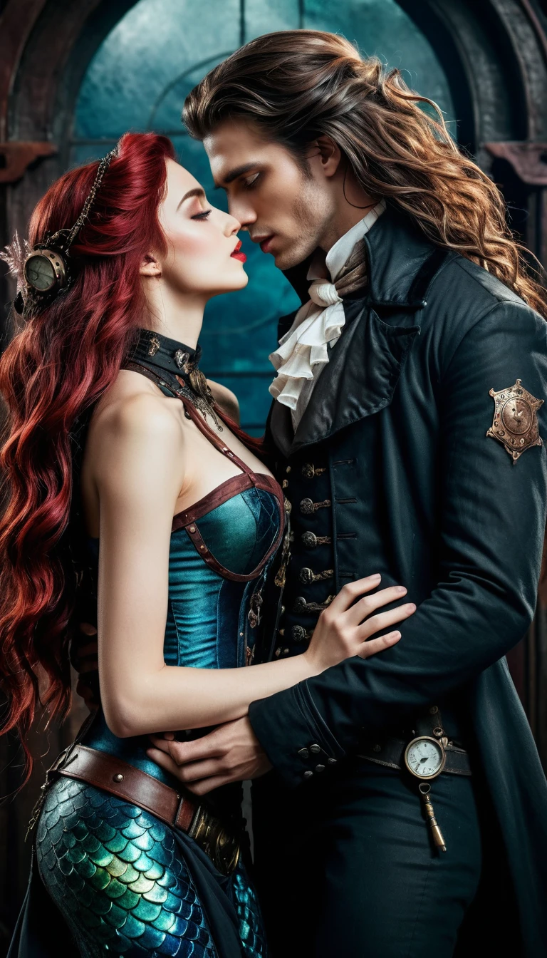 Vampiro y sirena se besan en una oscura escena submarina