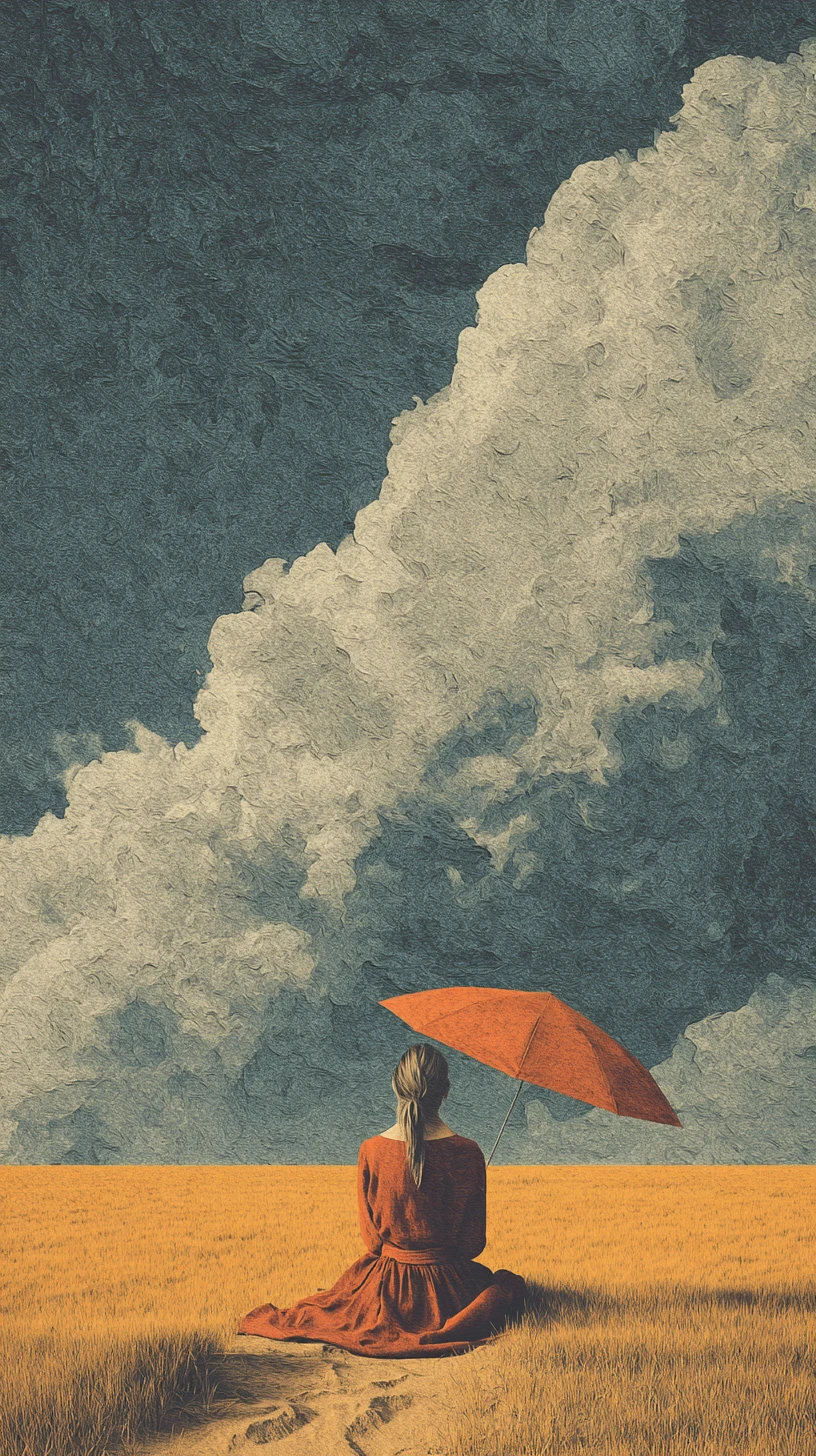 Figura surreal de ensueño sobre lienzo minimalista texturizado