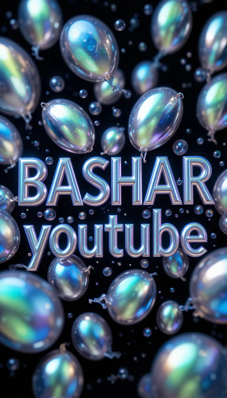 Iridescent alien orbs forming glowing Bashar youtube text