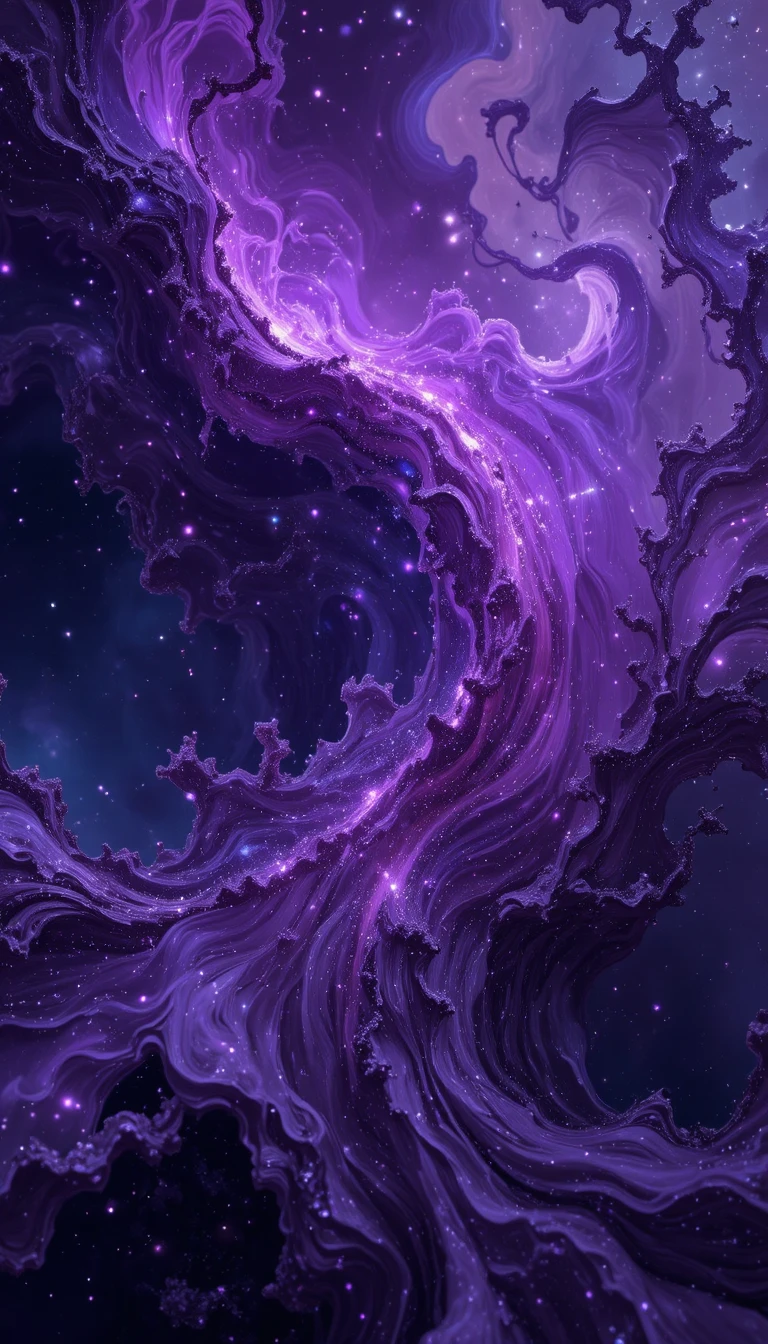 Nebulosa Cósmica Roxa Fluida com Ondas de Poeira Estelar Cintilante