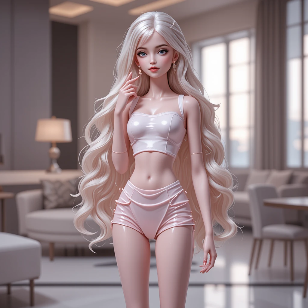 Futuristic fashion doll woman in pink and white outfit