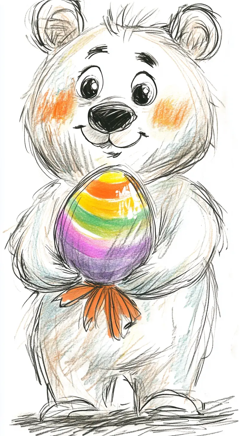 Playful Cartoon Bear Holding Colorful Easter Egg