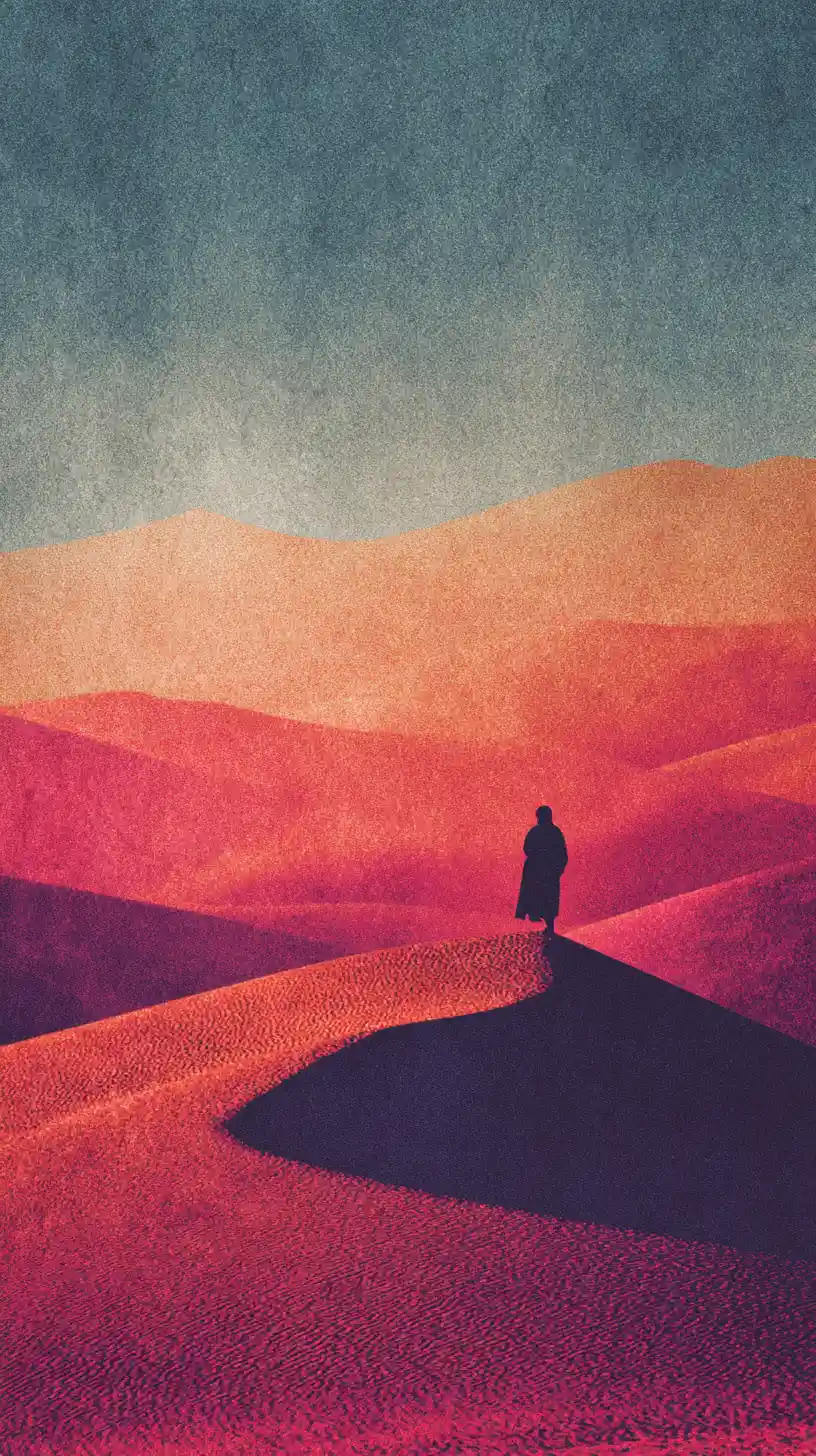 Endloses Umherwandern in einer einsamen, surrealen Wüstenlandschaft
