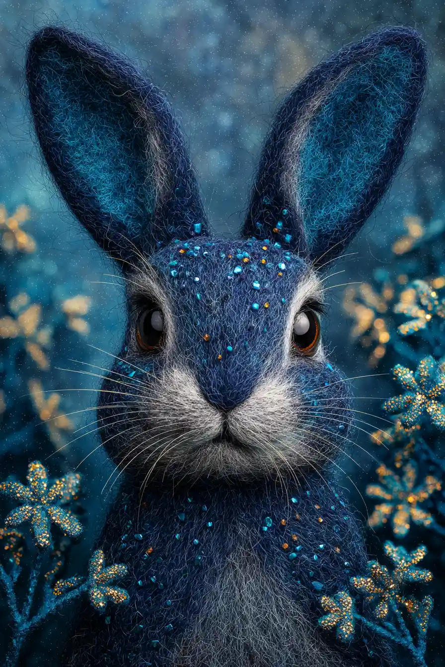 Cute rabbit in a blossoming meadow with shimmering light