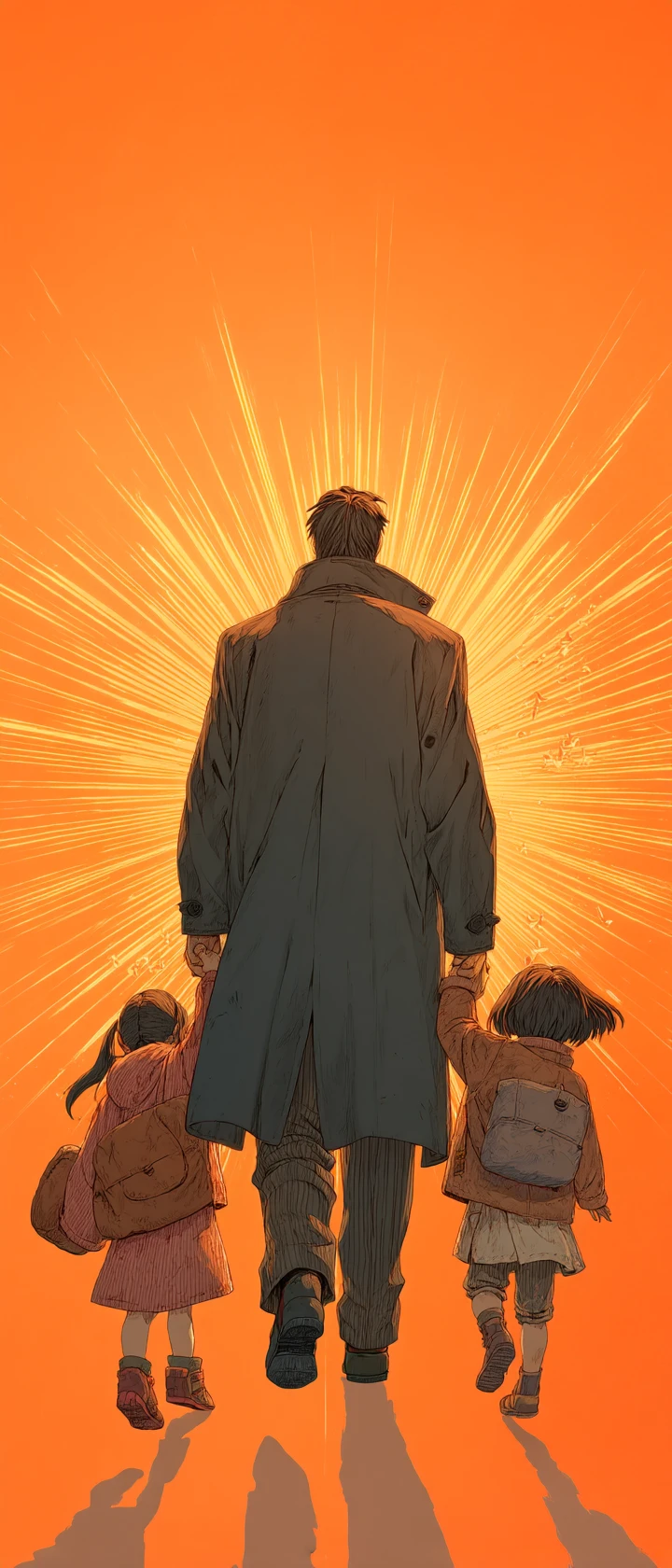 Father Holding Child Against Symbolic Arrows Of Time