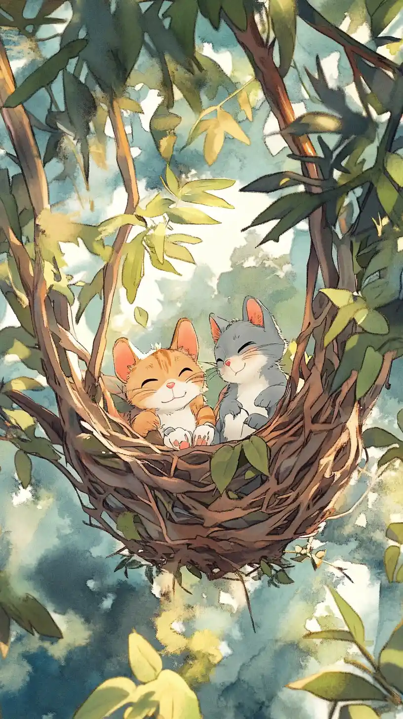 Tom and Jerry relaxing in a lily of the valley nest