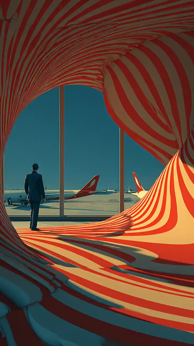 Traveler In Futuristic Airport Terminal From Afar