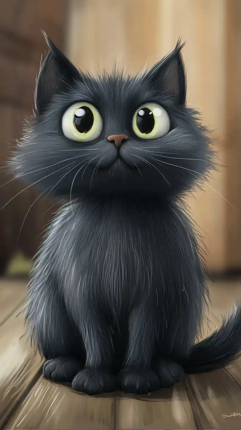 Playful cartoon cat with exaggerated expressive face