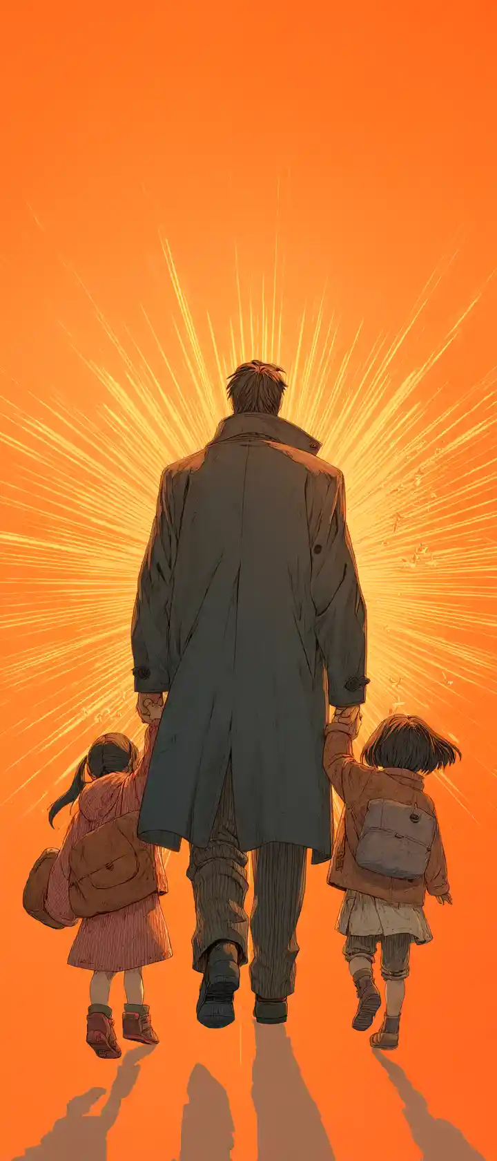 Father Holding Child Against Symbolic Arrows Of Time