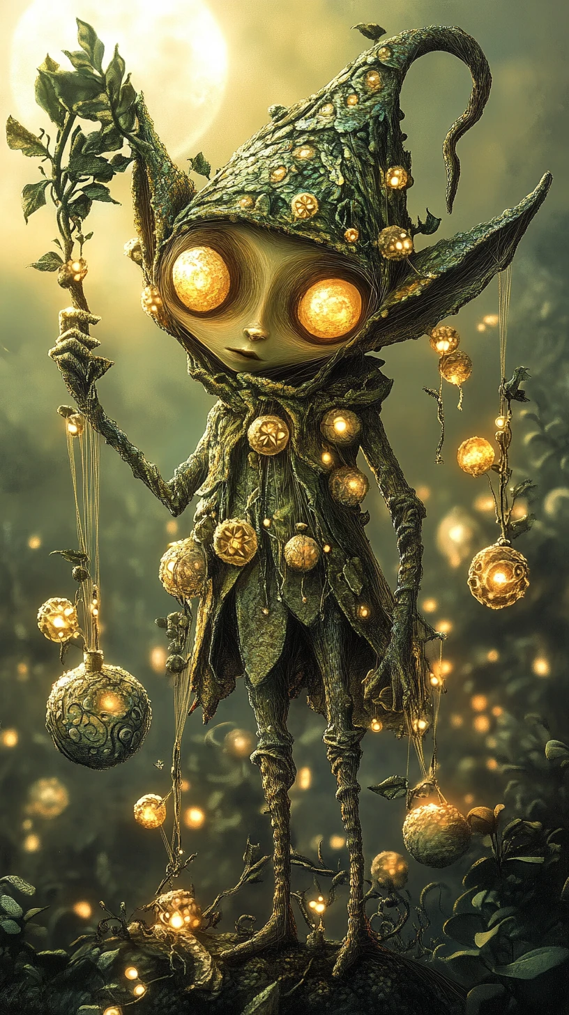 Elfo Marioneta Surreal en un Paisaje Onírico a la Luz de la Luna