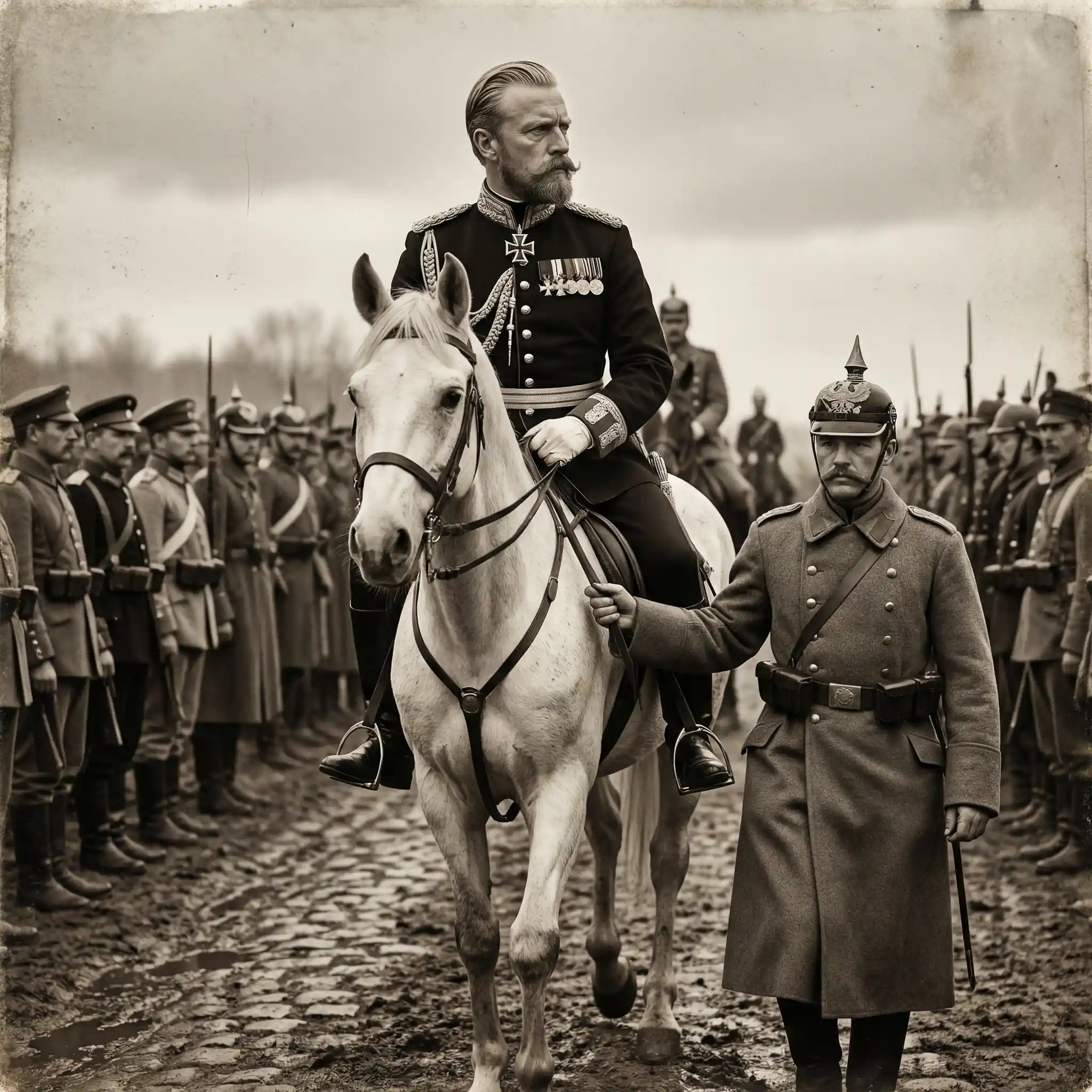 German cavalry officer on horseback in military formation