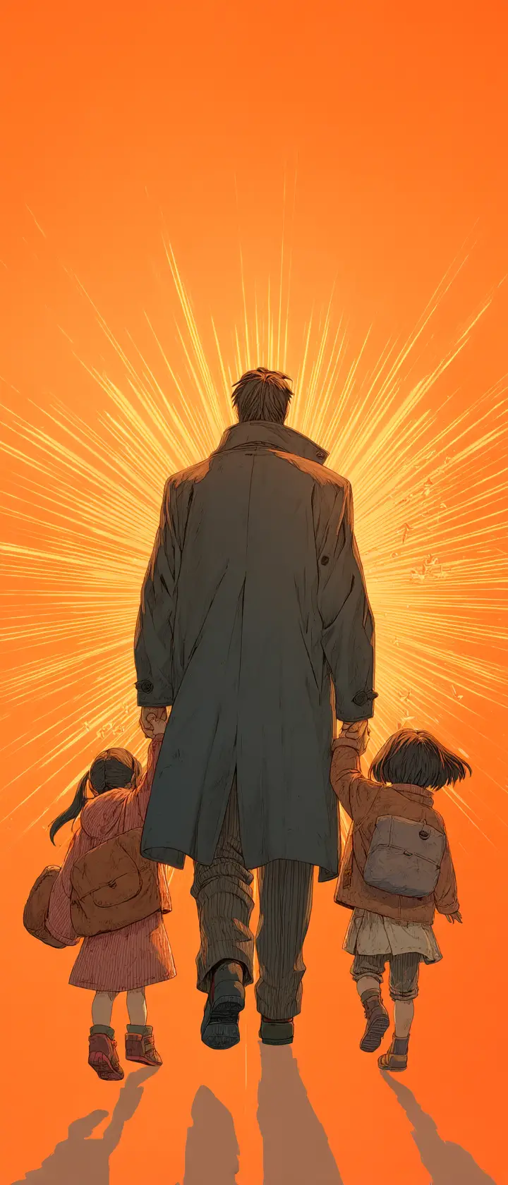 Father Holding Child Against Symbolic Arrows Of Time