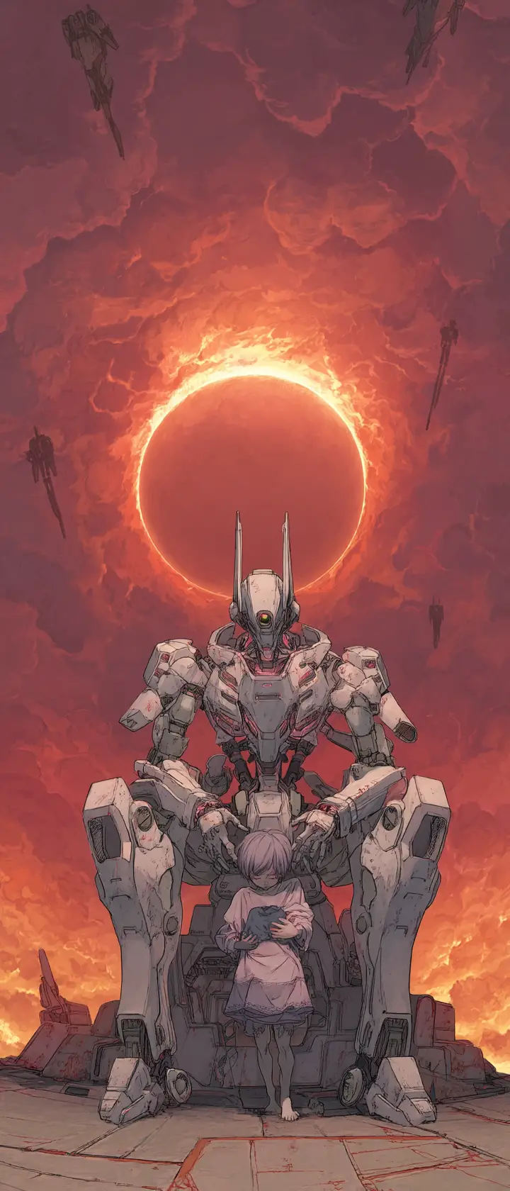 Father in shattered mech armor unleashing temporal supernova