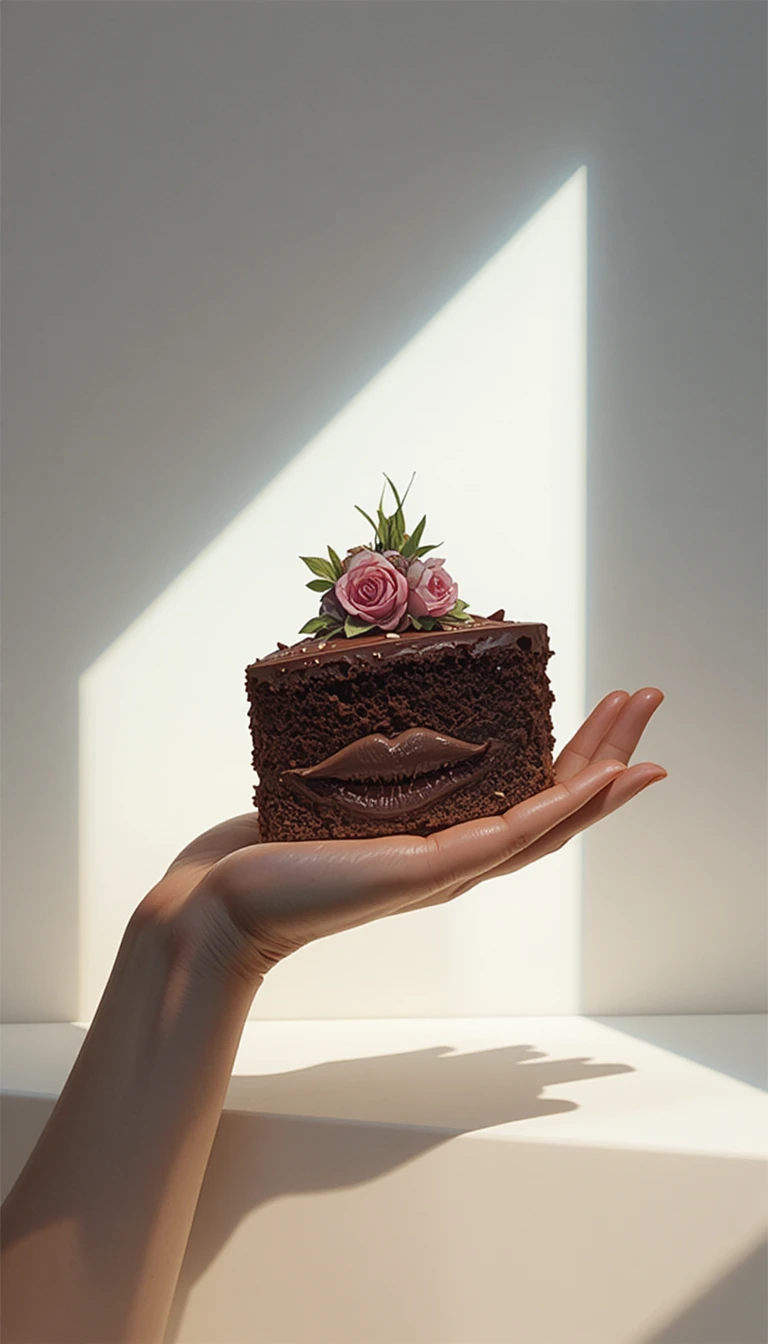 Minimal one line illustration of abstract chocolate cake composition