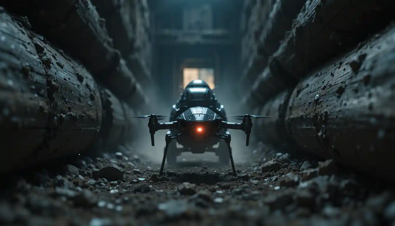 Macro view of a beetle drone scouting a wooden fortress
