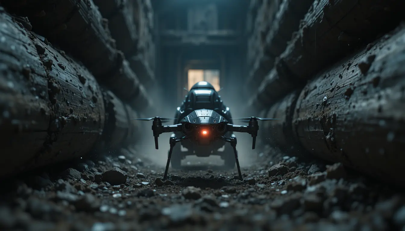 Macro view of a beetle drone scouting a wooden fortress