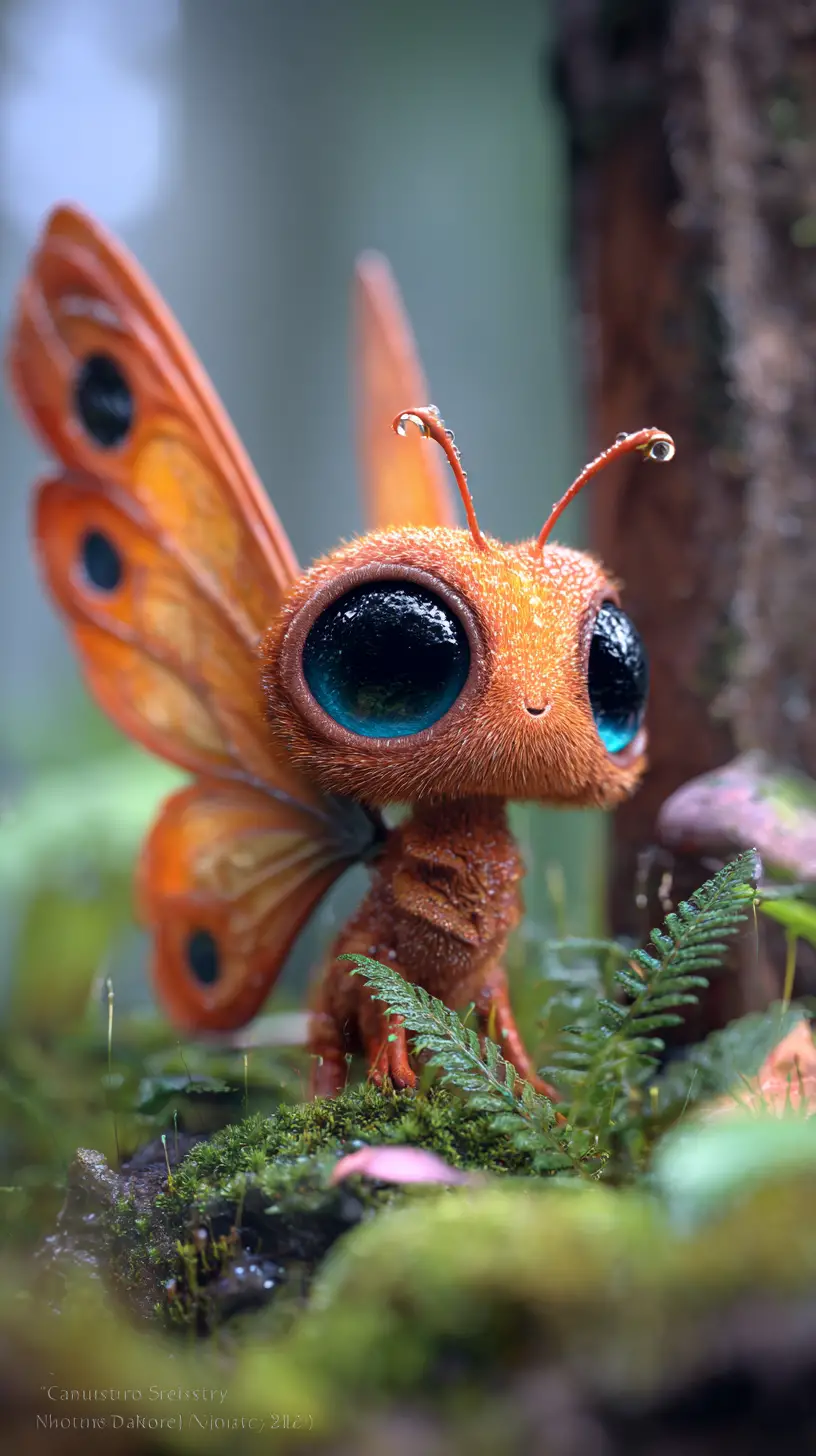 Macro butterfly with amber eyes on forest floor