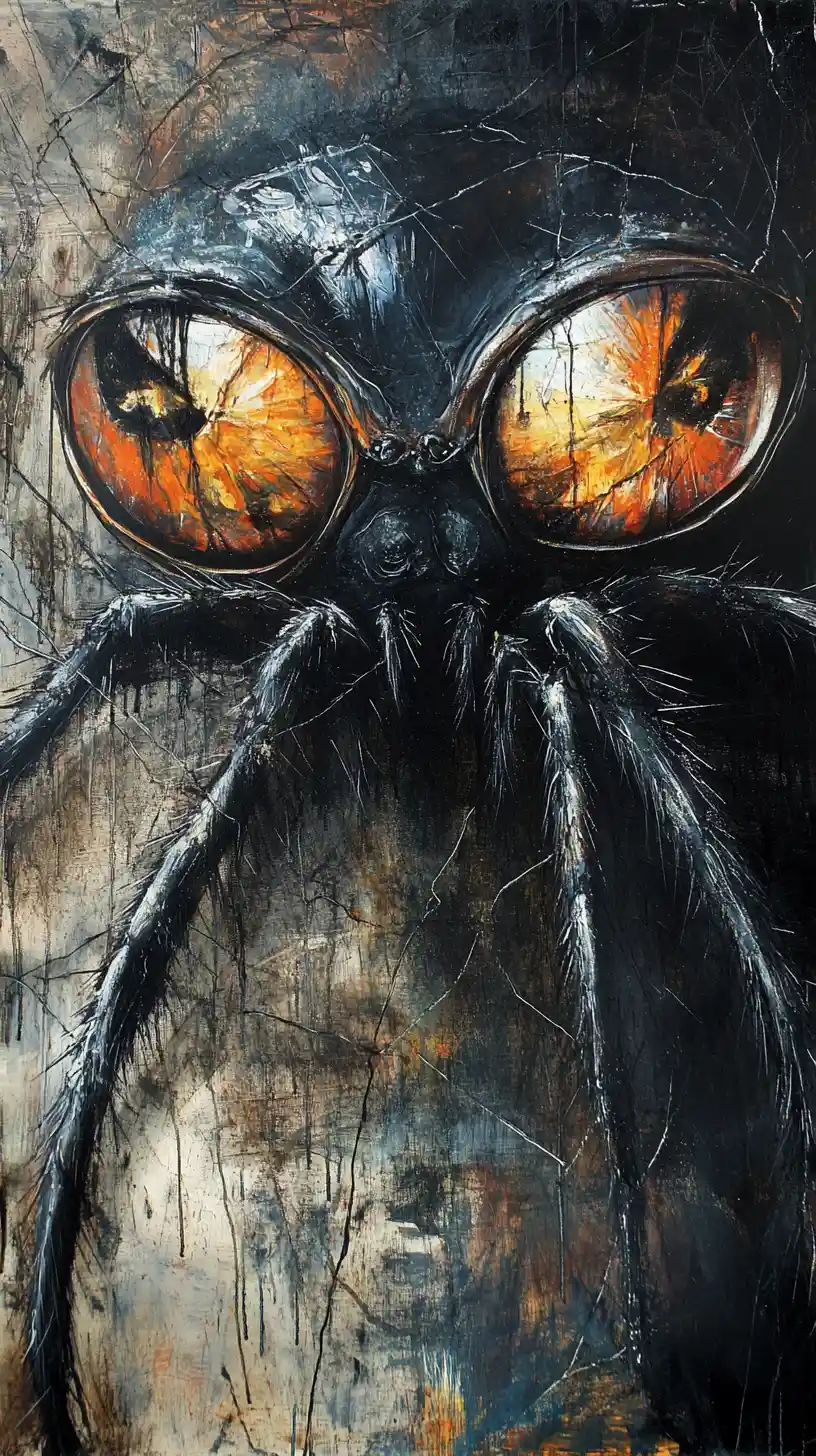 Surreal spider like creature with reflective abstract eyes