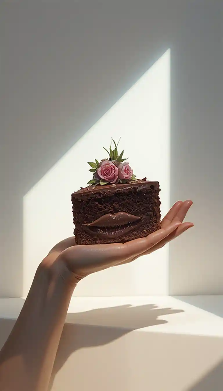 Minimal one line illustration of abstract chocolate cake composition