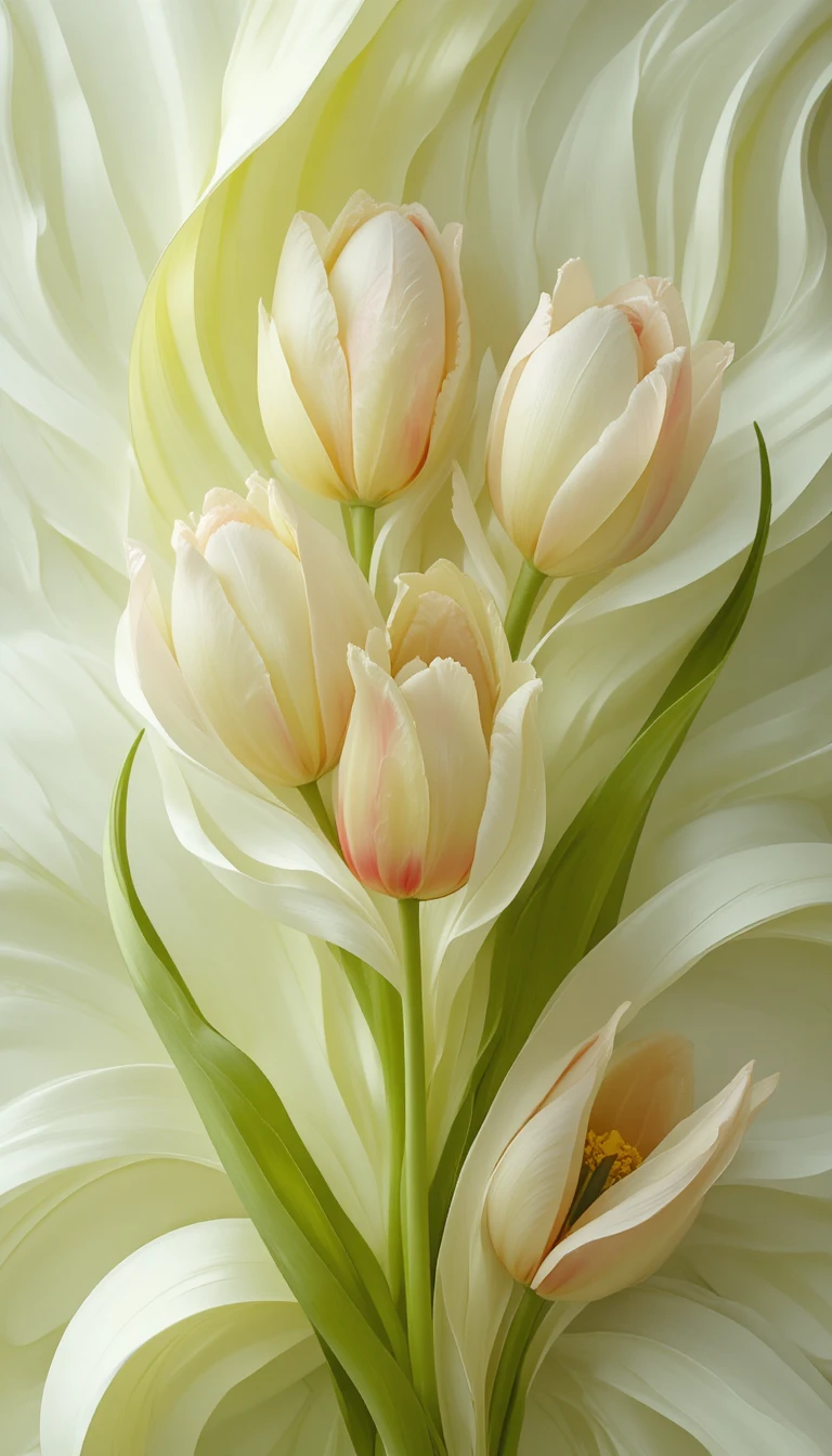 Formas de tulipanes 3D abstractas con líneas suaves y fluidas