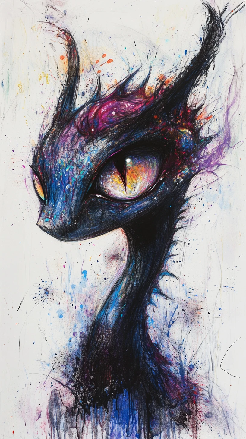 Surreal dragon close up with hypnotic alchemical eyes