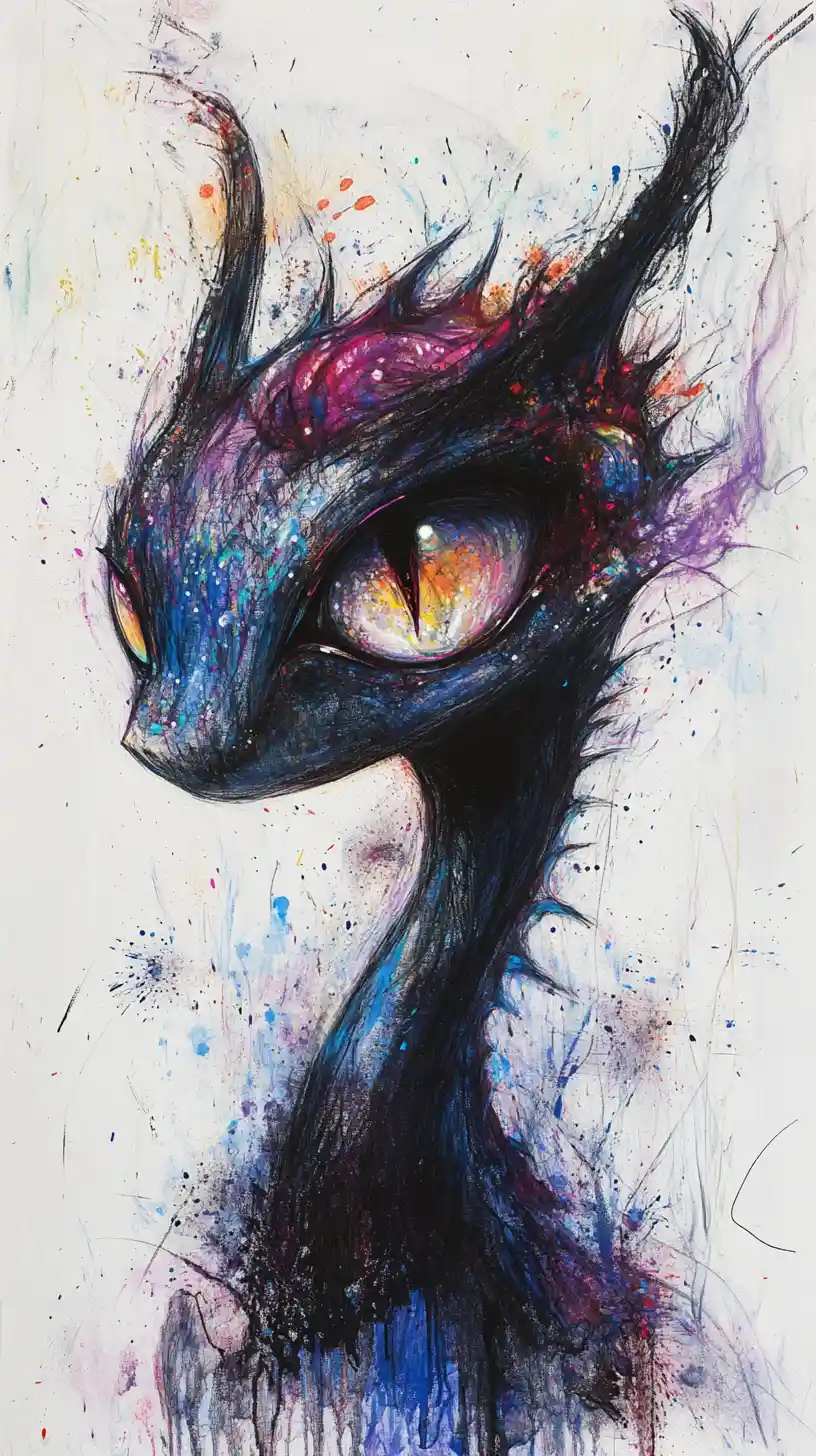 Surreal dragon close up with hypnotic alchemical eyes