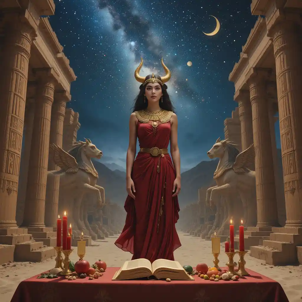 Egyptian queen beneath a star woven desert night sky