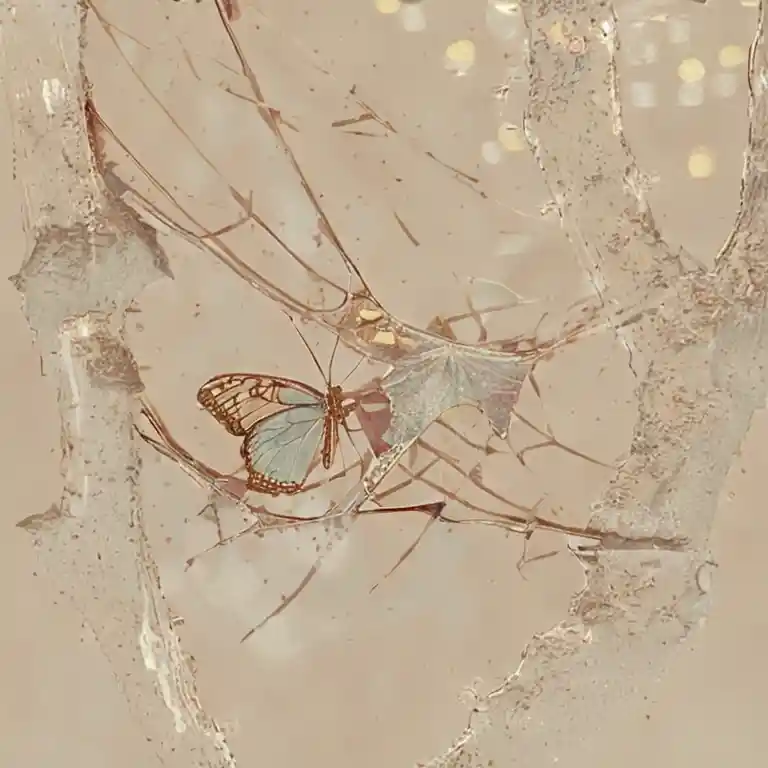 Glass butterfly sculpture on reflective blurred surface