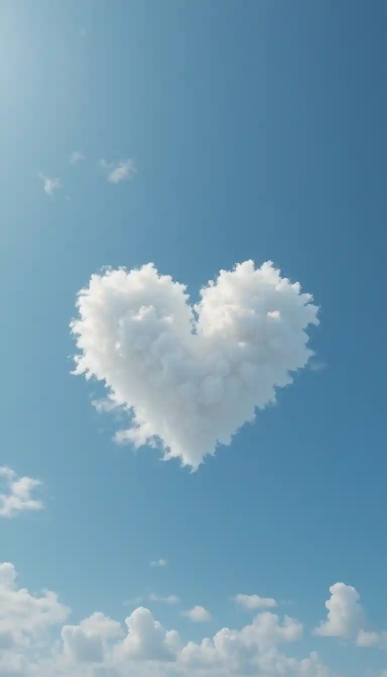 Heart shaped white cloud in a bright blue sky