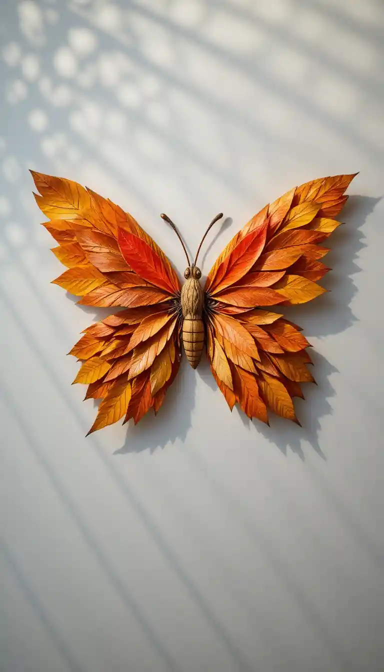 Schmetterlingsform aus bunten Herbstblättern auf Weiß