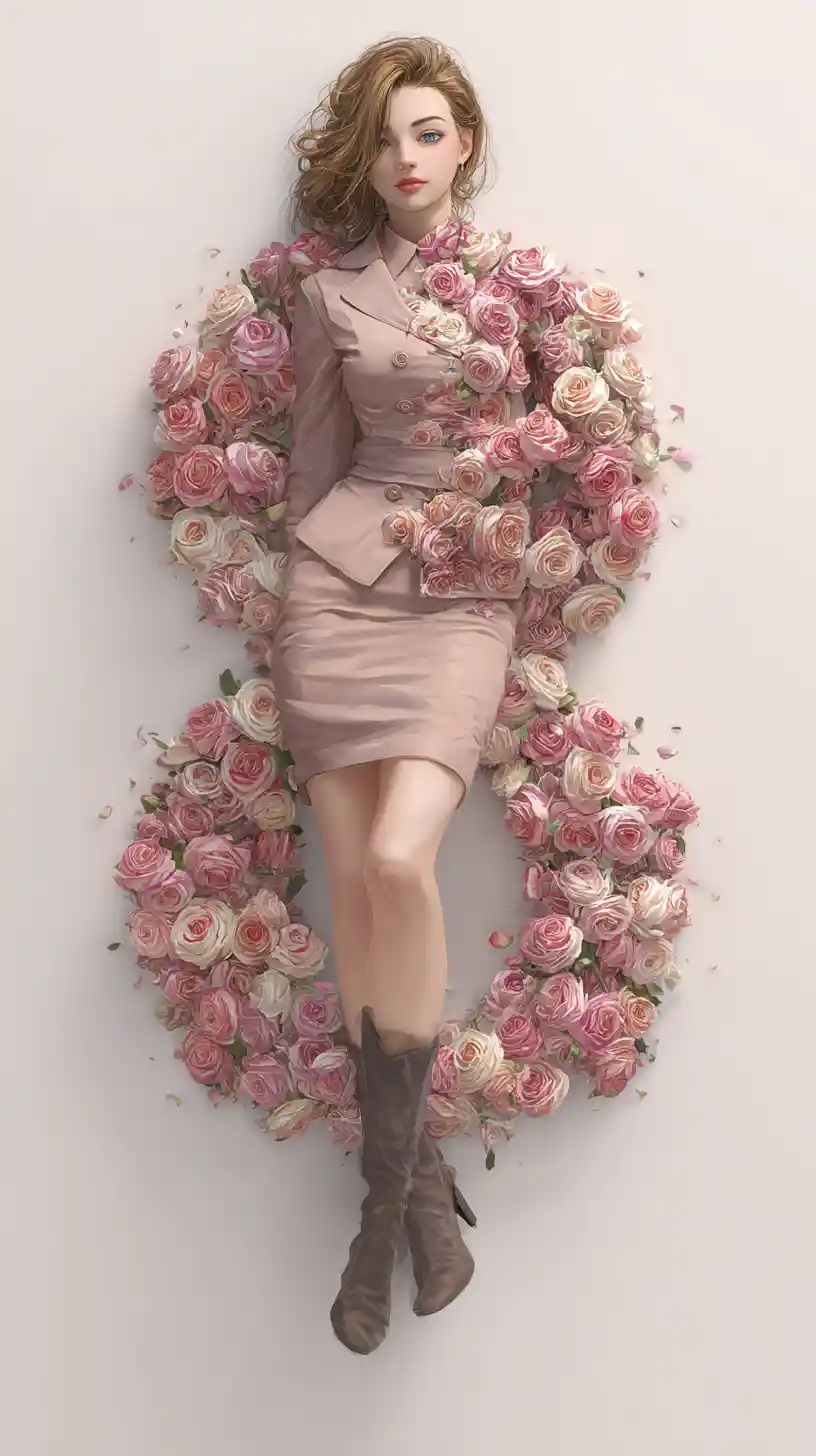 Brunette woman posing against a wall in digital style