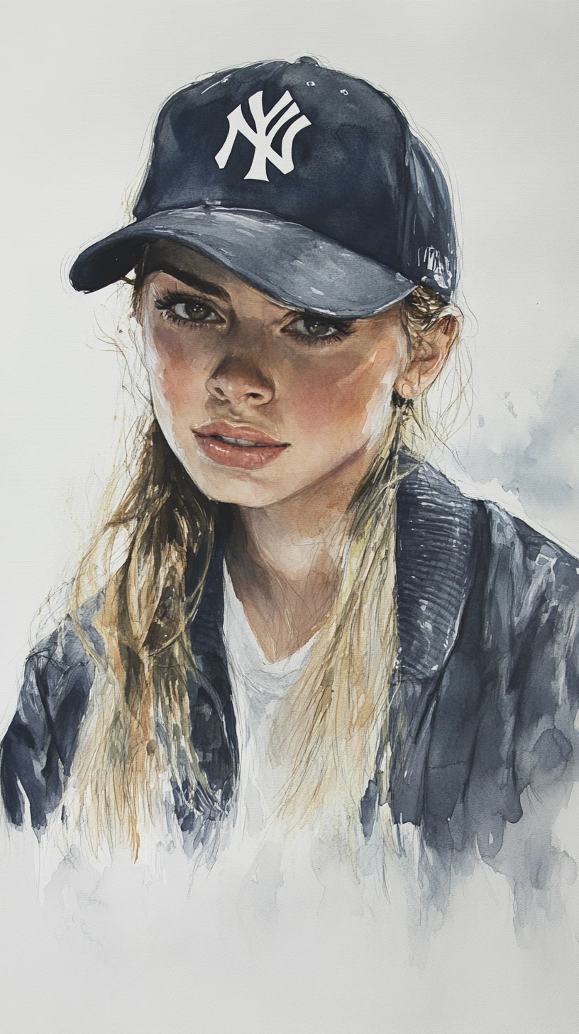 Mixed media bust portrait of confident girl in cap