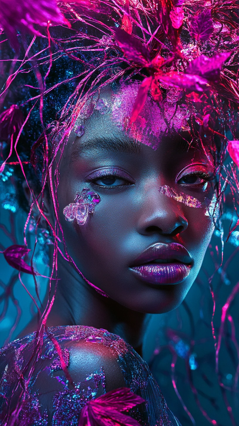 Mujer con moda de primavera Prada en fotografía oscura y surrealista