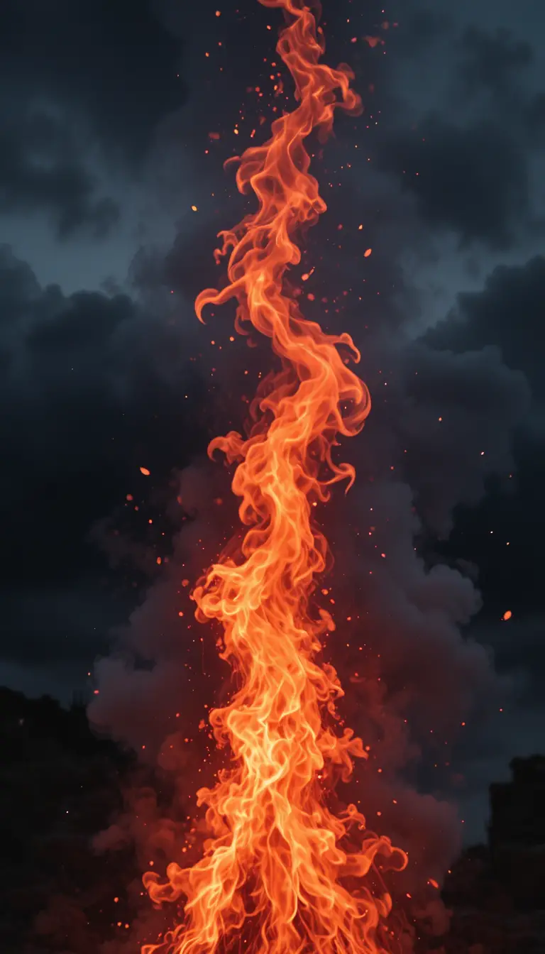 Glowing Red Ember Against Dark Smoky Night Sky
